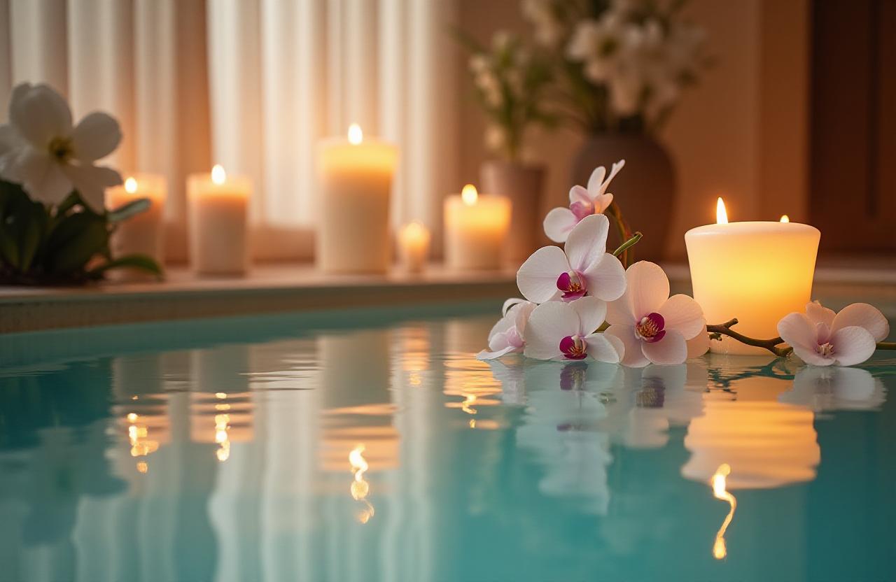 Ambiance de spa relaxante avec bougies et eau